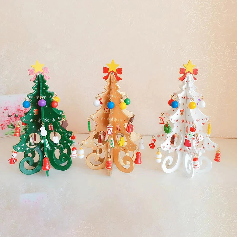 Handcrafted Wooden Christmas Tree Decoration-1pc 3D Tabletop Christmas Ornament with Hanging Accessories, Festive Decor Gift Good Vibrations