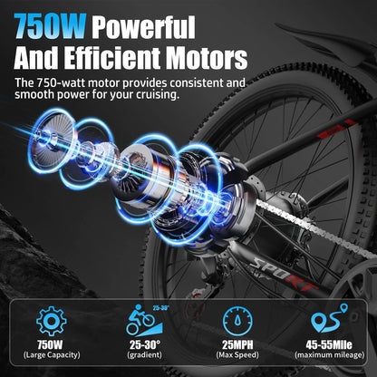 26 Inch Electric Bike for Adults 500W Powerful Motor 48V 10.4Ah Removable Batter 30 Miles Range Electric Mountain Bike Good Vibrations
