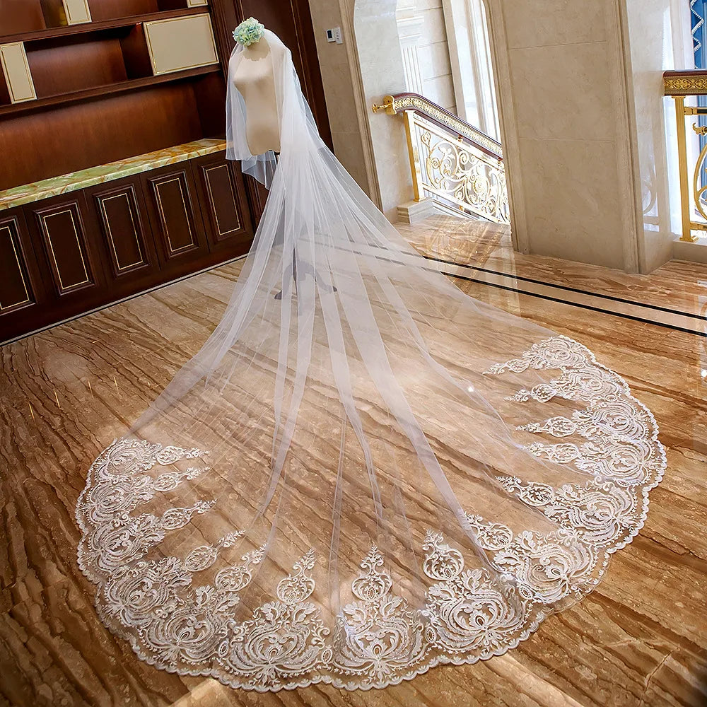 New Arrivals Appliques Lace Veil New Bride Wedding Dress Accessories 3 Meters Long Trailing Soft Veil Good Vibrations
