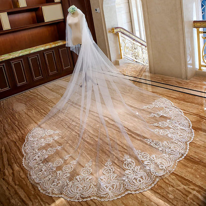 New Arrivals Appliques Lace Veil New Bride Wedding Dress Accessories 3 Meters Long Trailing Soft Veil Good Vibrations