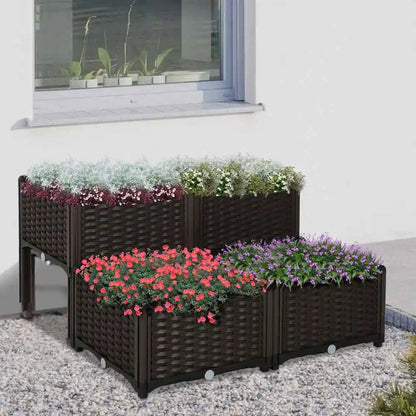 4 Piece Raised Garden Bed with Legs, Self-Watering Planter Box Raised Bed to Grow Flowers, Herbs & Vegetables, Brown Good Vibrations