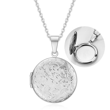 Fashion Heart Locket Pendant Necklaces for Women Openable Photo Frame Floral Stainless Steel Necklaces Family Love Collar Good Vibrations