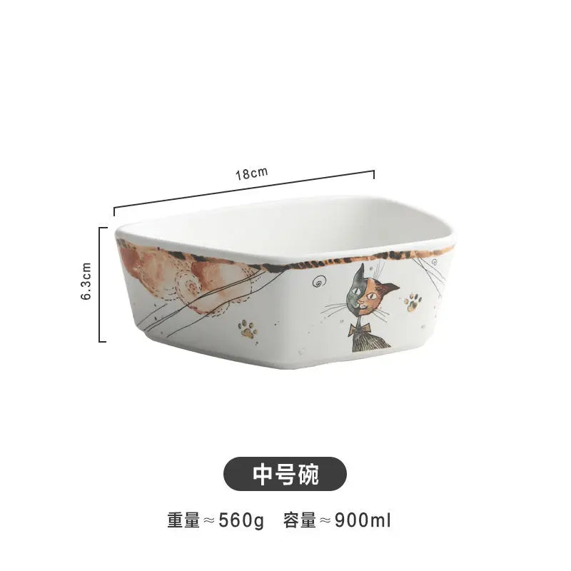 Cute Cartoon Cat Ceramic Tableware Household Soup Noodle Bowls Fruit Steak Food Plate Dishes Creative Porcelain Dinnerware Good Vibrations