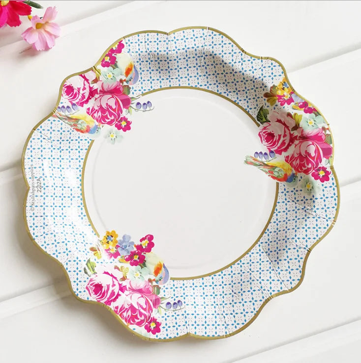 Retro Floral Chinese Style Blue and White Porcelain Paper Plate Party Plates Wedding Lace Dish Disposable Plate 1PC Tablecloth Good Vibrations