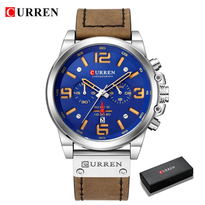 CURREN Mens Watches Top Luxury Brand Waterproof Sport Wrist Watch Chronograph Quartz Military Genuine Leather Relogio Masculino Good Vibrations