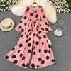 Flared Sleeve Polka Dot Print V-Neck Wide Leg Good Vibrations