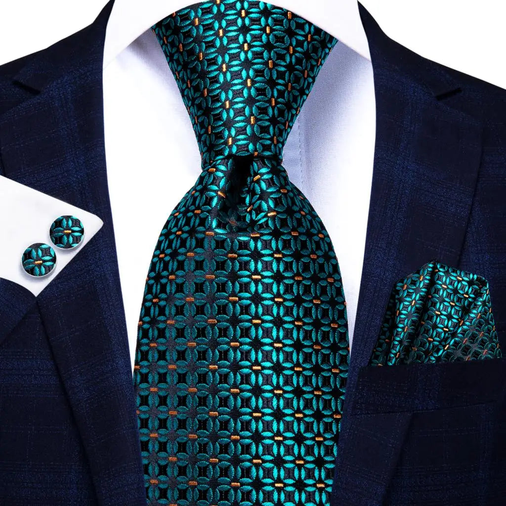 Jacquard Peacock Blue Novelty Design Wedding Tie For Men Hanky Cufflinks Gift Mens Necktie Set Business Party Dropshipping Good Vibrations
