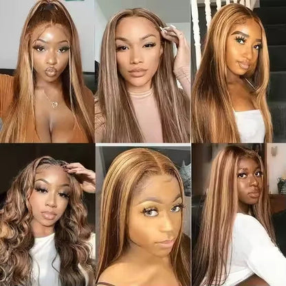 P4/27 Highlight Color Lace Front Straight Wig Raw Indian Hair Honey Blonde 5x5 HD Lace Frontal Human Hair Wigs for Women Good Vibrations