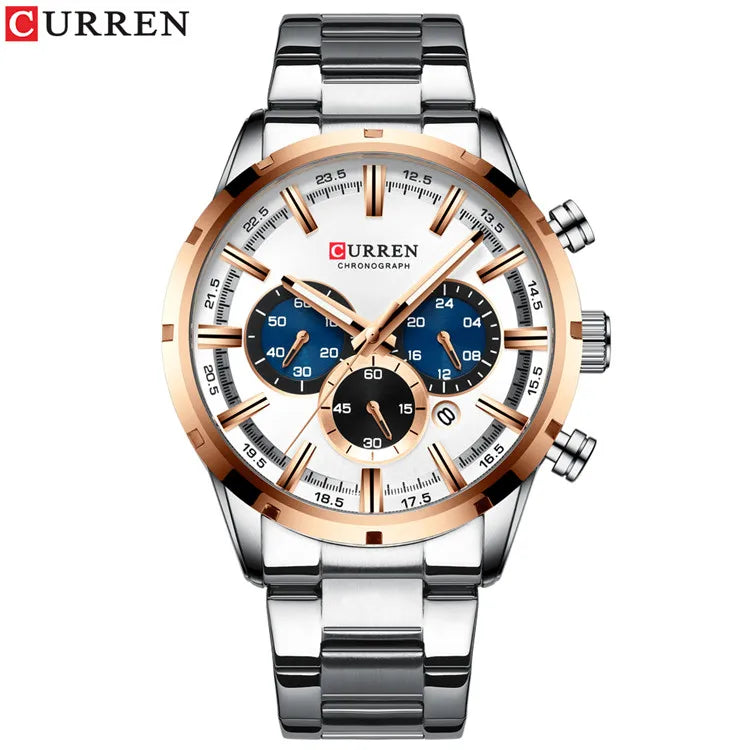 Curren Men's Watch Blue Dial Stainless Steel Band Date Mens Business Male Watches Waterproof Luxuries Men Wrist Watches for Men Good Vibrations