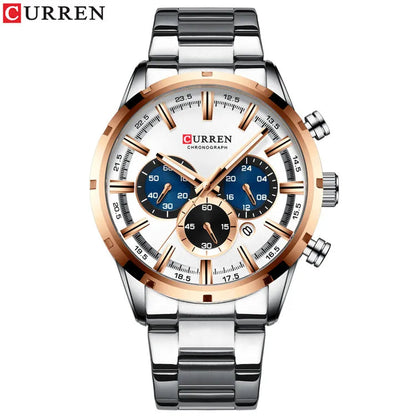 Curren Men's Watch Blue Dial Stainless Steel Band Date Mens Business Male Watches Waterproof Luxuries Men Wrist Watches for Men Good Vibrations