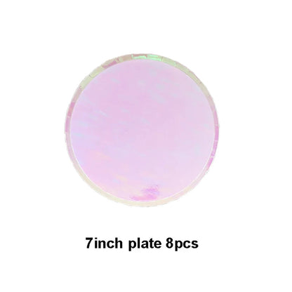 Rose Gold Disposable Tableware sets Paper Plates/cups/straws Iridescent Wedding Birthday Party Decor rainbow Dish Party Supplies Good Vibrations
