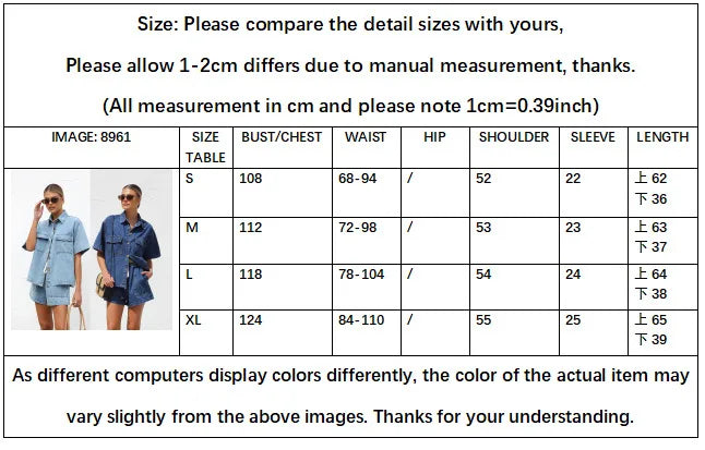Trendy Women Set 2 Piece Casual Short Sleeve Boxy Shirt Tops and Shorts Lounge Sets Outfits 2025 Summer Denim Set for Women Good Vibrations