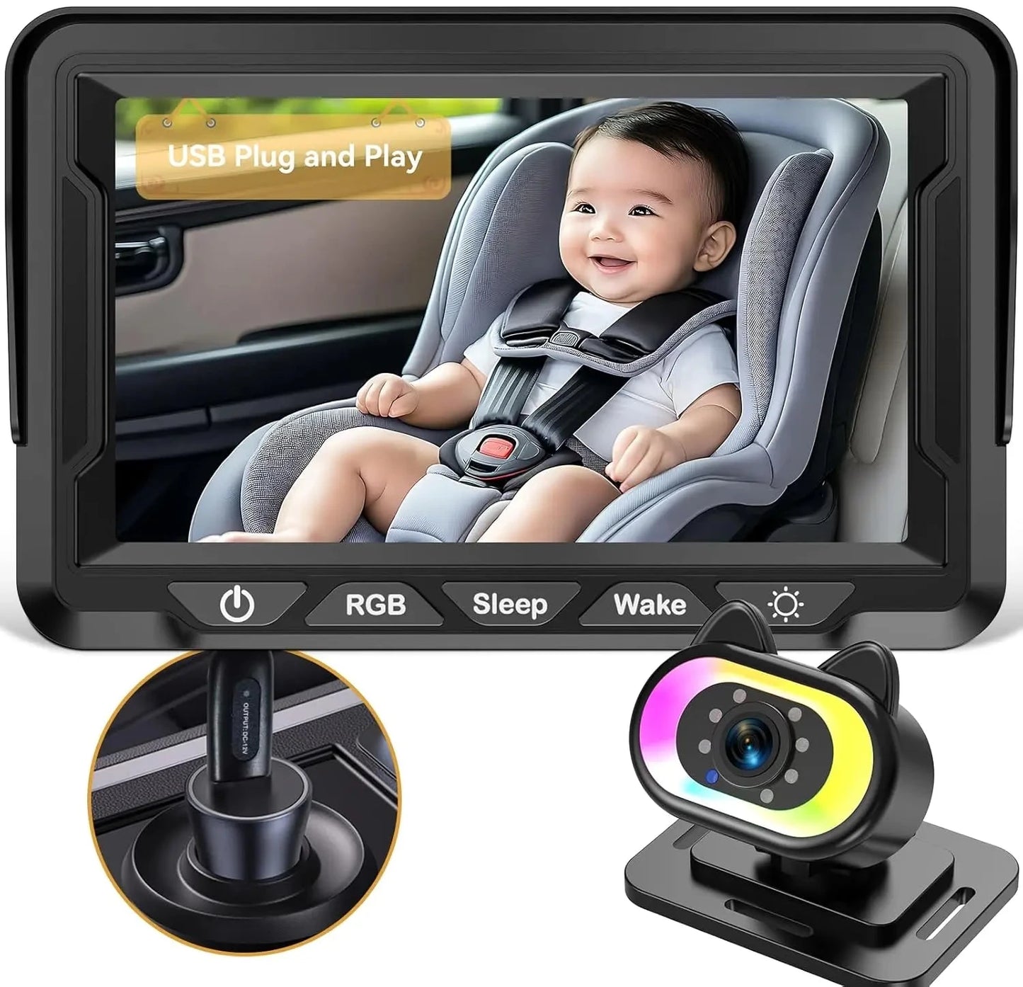 4.3 Inch Security Monitoring Car Backseat Baby Camera Wide Angle HD Night Vision LED Lights LCD Display Good Vibrations