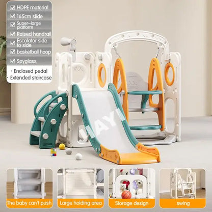 Plastic Swing Set with Slide and Playhouse for Outdoor Kids' Play for Gardens Sports Parks Schools Good Vibrations