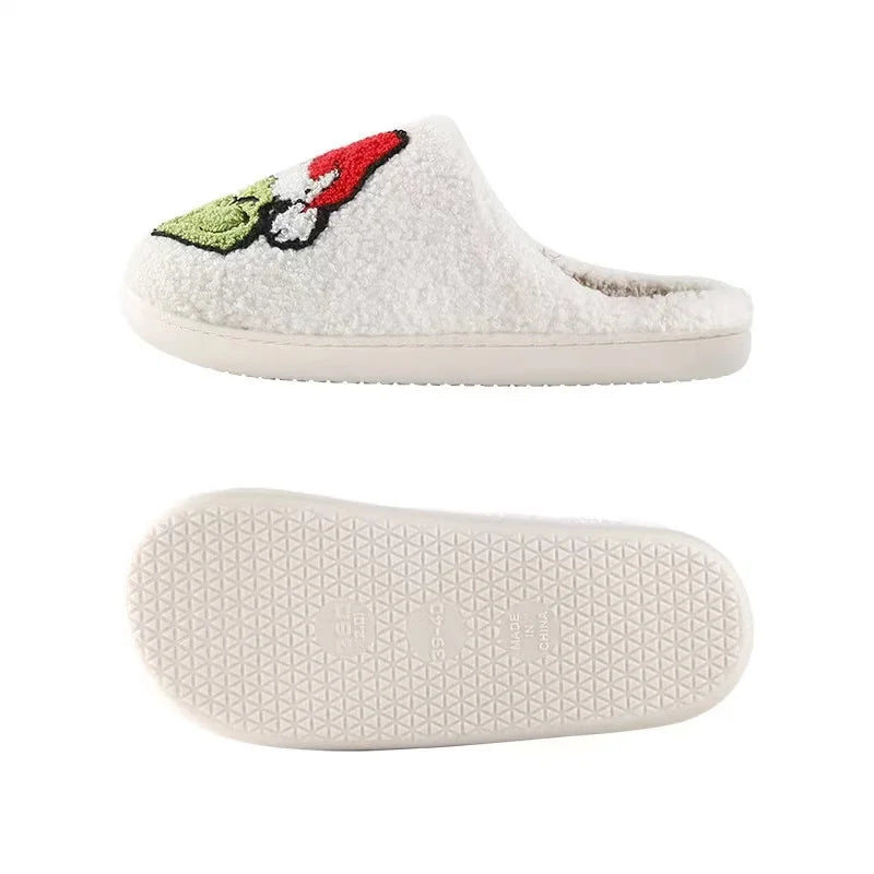 New Home Christmas Grinch Warm Winter Cotton Slippers Couples Men and Women Thick-soled Soft-soled Shoes Thick Non-slip Good Vibrations