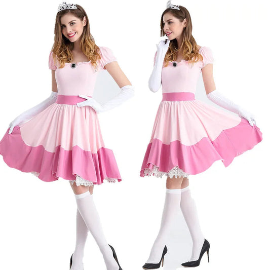 Deluxe Adult Princess Peach Costume Women Princess Peach Super Brothers Bros Party Cosplay Halloween Costumes Good Vibrations