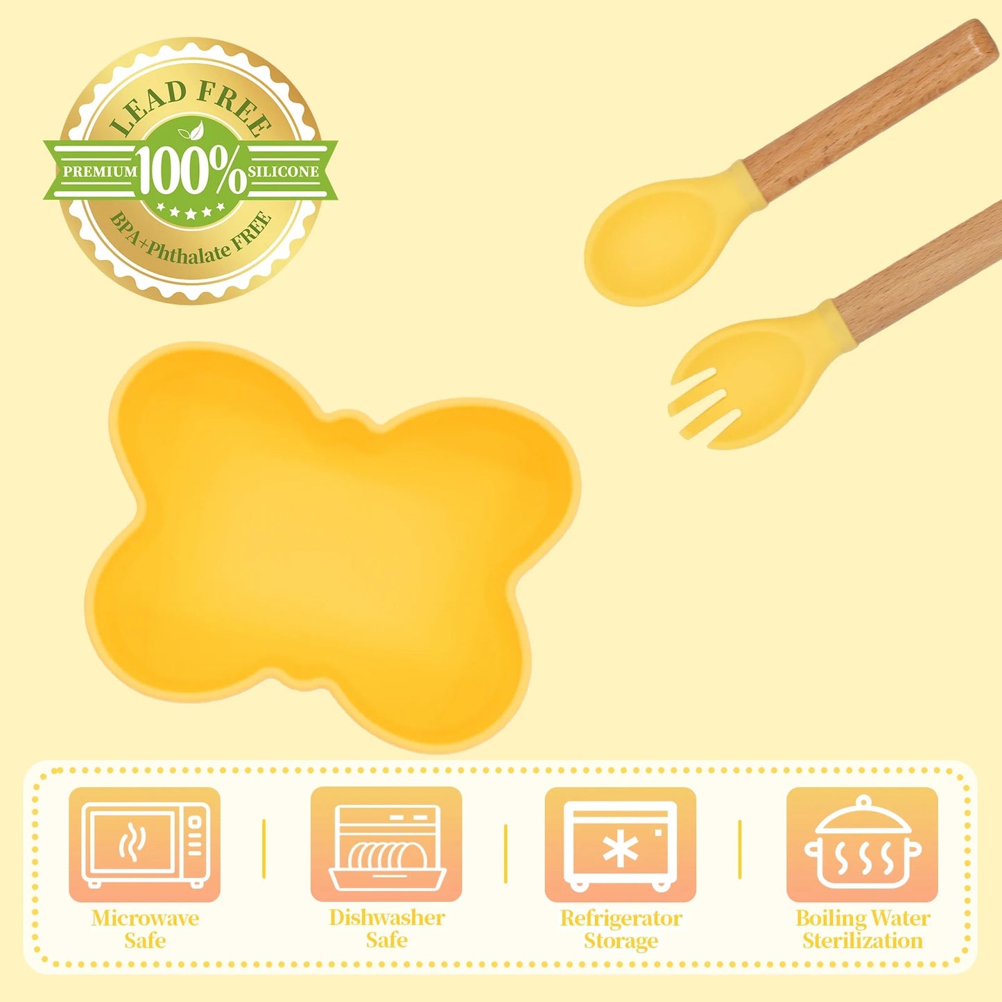 Baby Meal Plate, Baby Suction Cup Silicone Bowl, Children's Complementary Food Plate, Baby Meal Plate, Grid Plate Good Vibrations