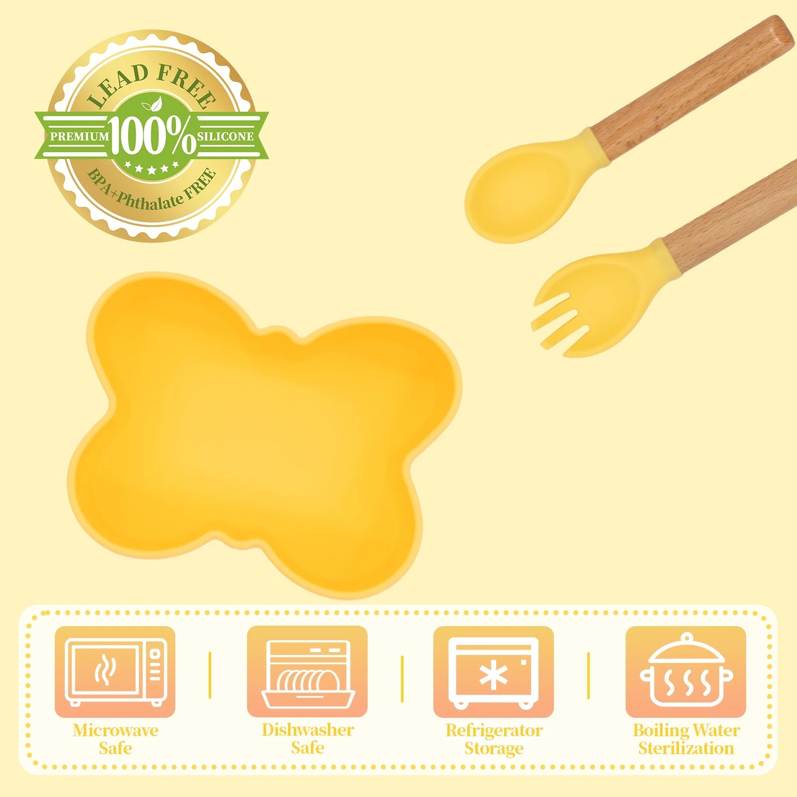 Baby Meal Plate, Baby Suction Cup Silicone Bowl, Children's Complementary Food Plate, Baby Meal Plate, Grid Plate Good Vibrations