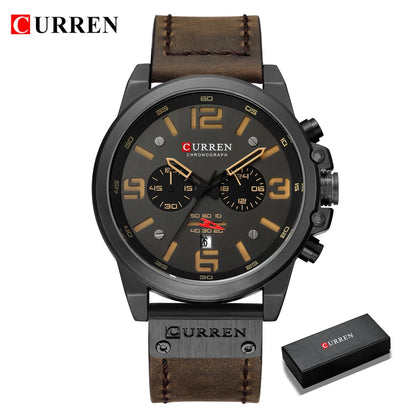 CURREN Mens Watches Top Luxury Brand Waterproof Sport Wrist Watch Chronograph Quartz Military Genuine Leather Relogio Masculino Good Vibrations