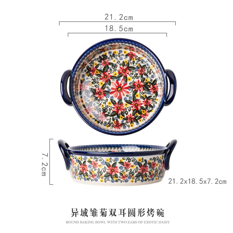 LingAo     Ceramic noodle bowl, double-ear bowl, plate tableware set Good Vibrations