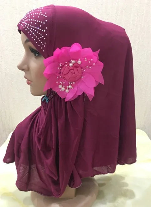 Single-piece Malay Veil Set Hijab Scarf Muslim Womens With Flower Ironed and Diamond Good Vibrations