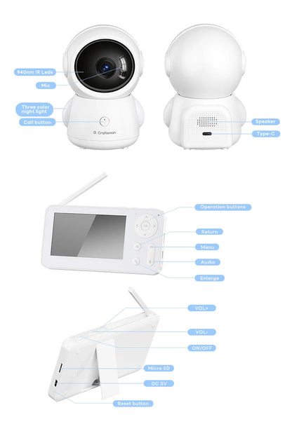 Y2-US 4.3 Inch Screen WIFI Auto Tracking APP Alarm Two-Way Audio Baby Monitor Camera 1080p Resolution Fast Delivery US Warehouse Good Vibrations