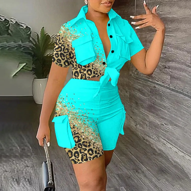 S293 Summer New Designer Polo Short Sleeve Crop Top Shirt Short Two Piece Set Casual Street Wear Women Outfits Good Vibrations