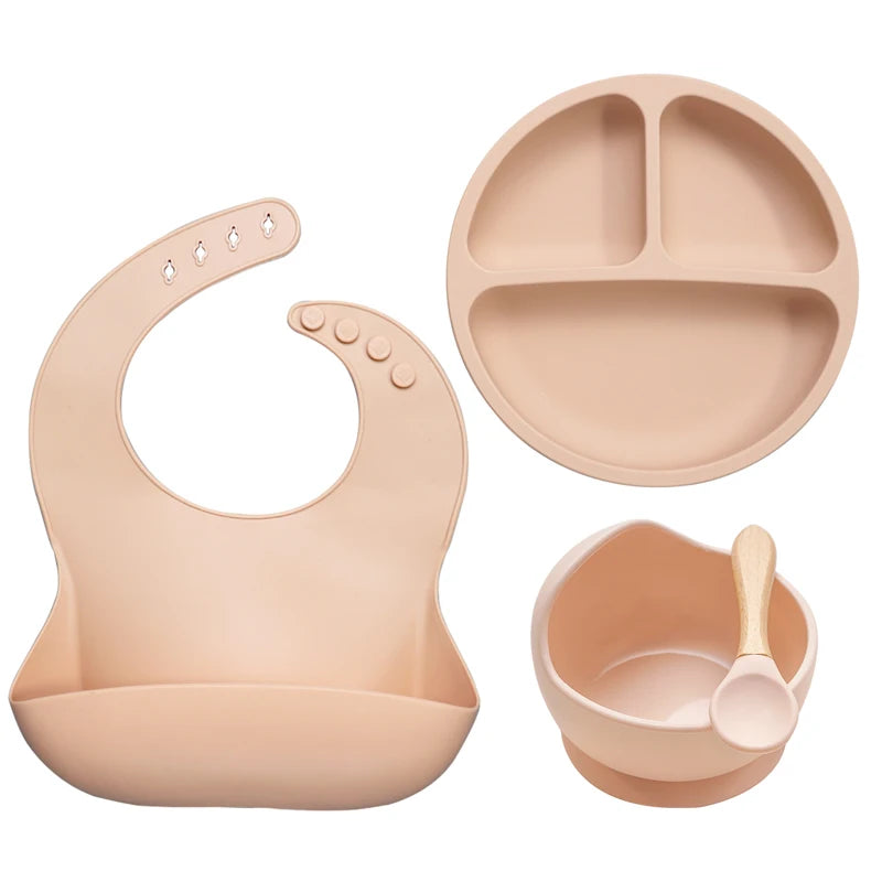 Baby New Arrived Dinnerware Silicone Hot Sale Customized 100% Safe Bib Spoon Bowl Feeding Set Good Vibrations