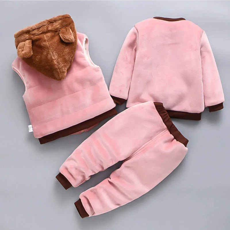 Baby Boys And Girls Clothing Set Tricken Fleece Children Hooded Outerwear Tops Pants 3PCS Outfits Kids Toddler Warm Costume Suit Good Vibrations