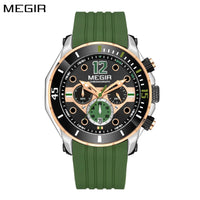 MEGIR 2206 Men's Luxury Sport Quartz Chronograph Watch Waterproof Silicone Band Calendar Stopwatch Luminous Fashion Business Good Vibrations