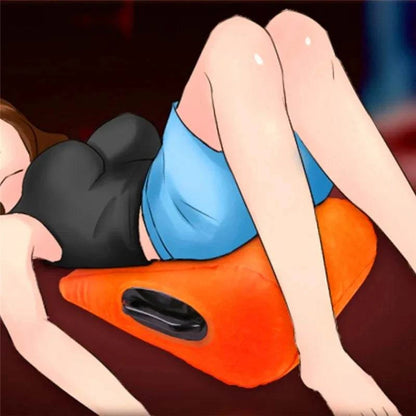 Inflatable adult erotic wedge cushion for couples.