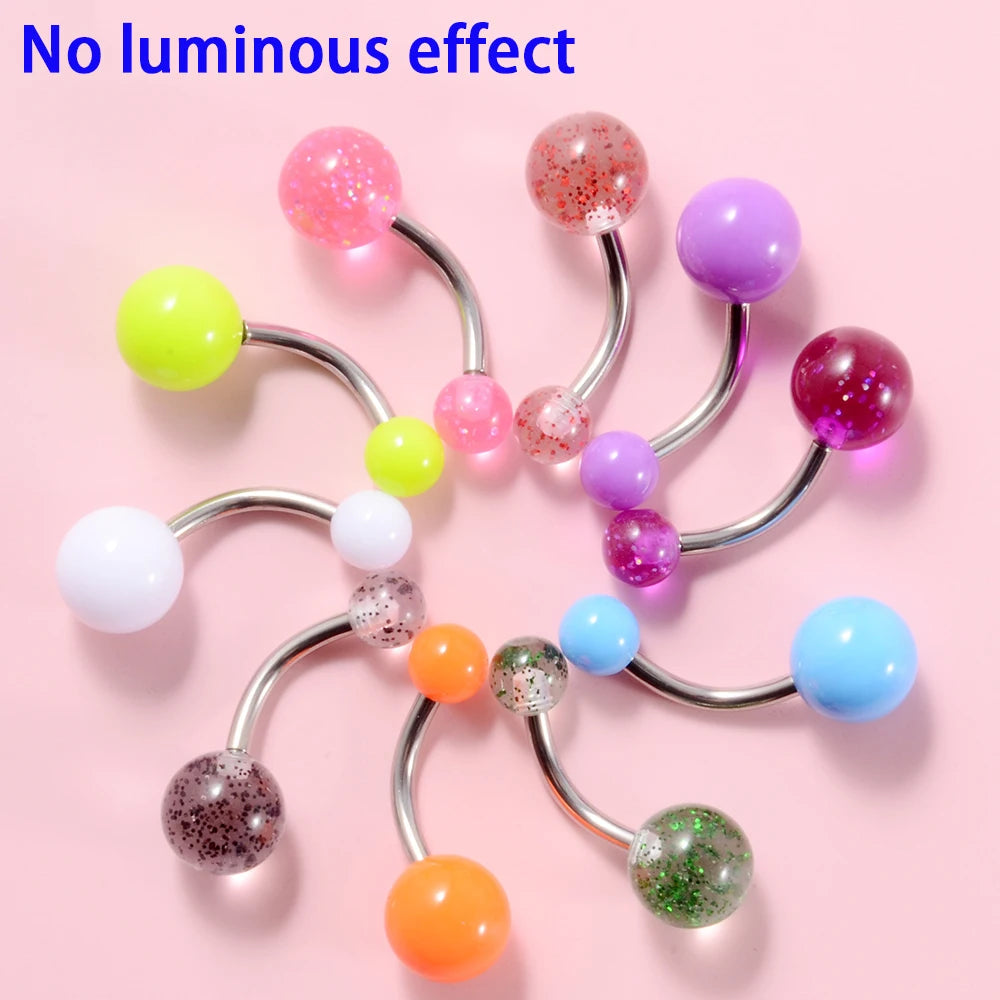 Surgical Steel Bar Tongue Rings Acrylic Glow in the dark ball Tongue Barbell Luminous Acrylic Ball Belly button Ring Piercing Good Vibrations