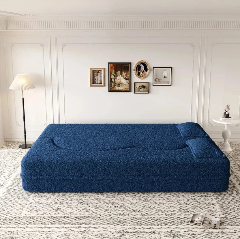 Modern One-Seater Teddy Fabric Foam-Filled Sofa Bed Convertible 15" Full Size Folding Mattress for Apartment Living Guest Use Good Vibrations