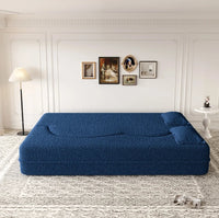 Modern One-Seater Teddy Fabric Foam-Filled Sofa Bed Convertible 15" Full Size Folding Mattress for Apartment Living Guest Use Good Vibrations