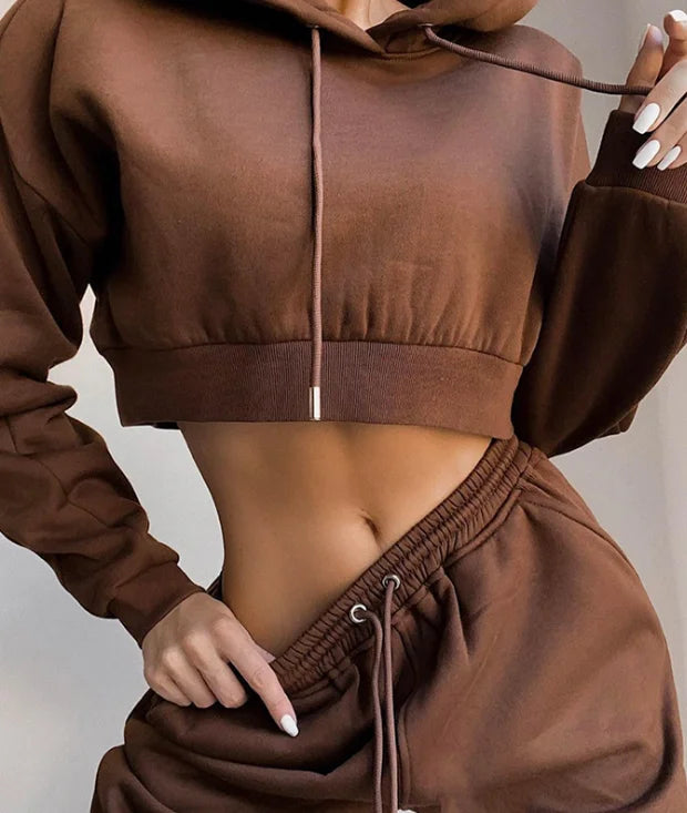 2021 Autumn Winter Jogger Jumper Gym Custom Workout  2 Piece Women Set Crop Top Oversize Hoodie Women Sweatshirt Good Vibrations