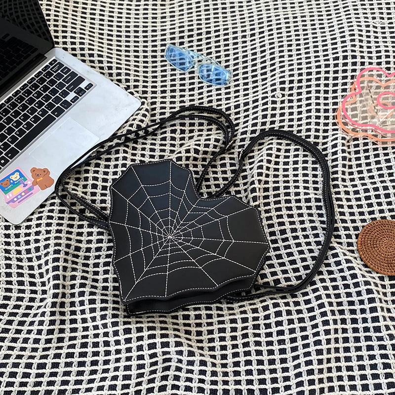 Unique Style Heart Shape PU Leather Backpack for Girls Personality Spider Web Shoulder Bag Purse Backpack Good Vibrations