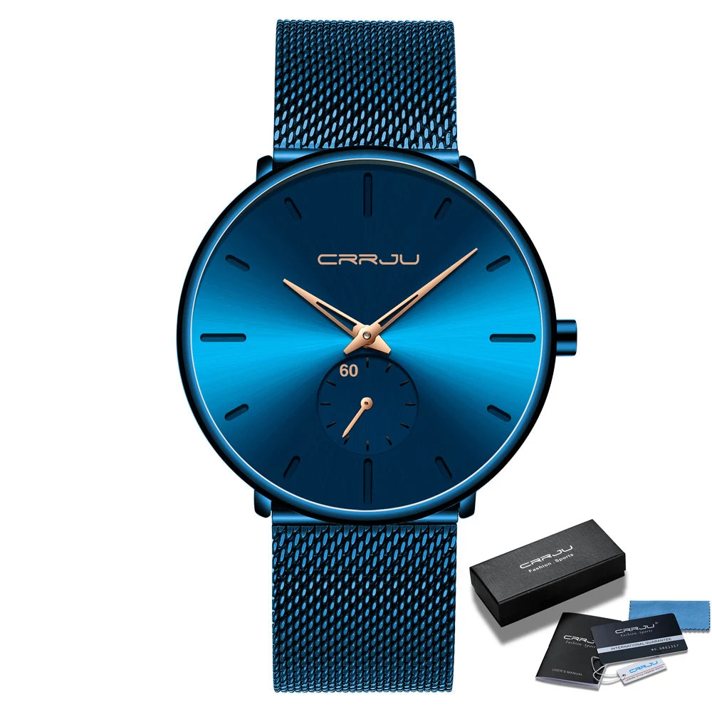 Men Watch CRRJU Watch Women Quartz Dress Watch for Men Dress Watches Fashion Unisex Ultra Thin Wristwatch Relojes Para Hombre Good Vibrations