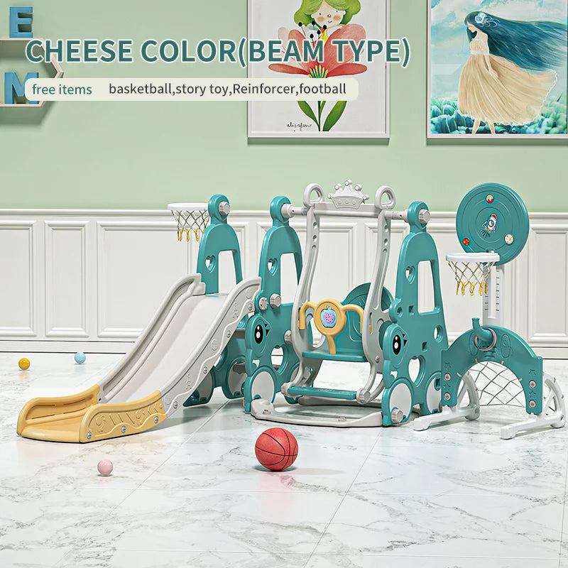 6 in 1 Indoor Playground Set for Children HDPE/PE Swing and Slide Toys Baby Playhouse with Indoor Slide and Swing Features Good Vibrations