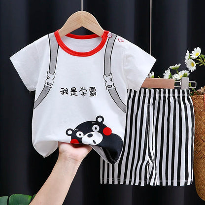 Kids Clothes Set Baby Boy/Girl T-Shirt + Shorts Summer Clothing Cotton Cartoon Casual Boys Tracksuit Children Baby Clothes Set Good Vibrations
