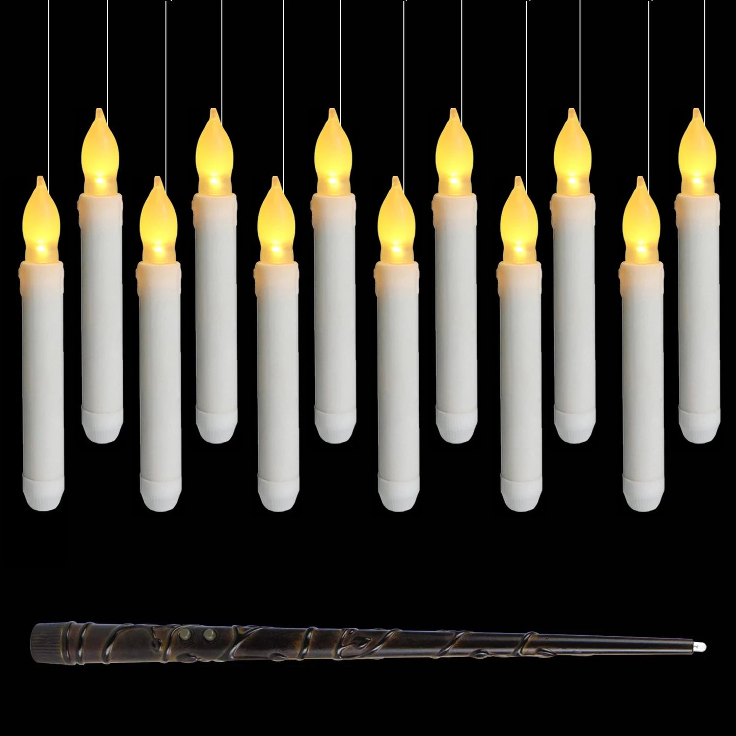 Flameless Candles with Magic Wand Remote Floating Candles Battery Operated Hanging Window Candles for Christmas Halloween Decor Good Vibrations