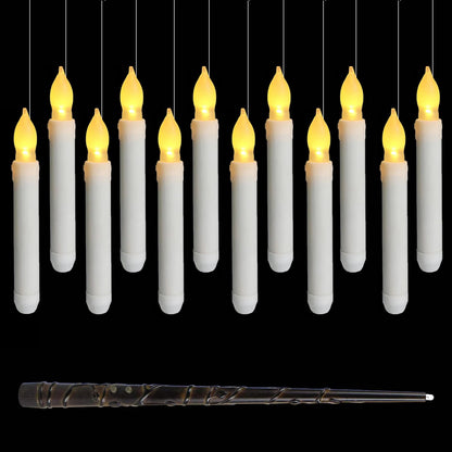 Flameless Candles with Magic Wand Remote Floating Candles Battery Operated Hanging Window Candles for Christmas Halloween Decor Good Vibrations