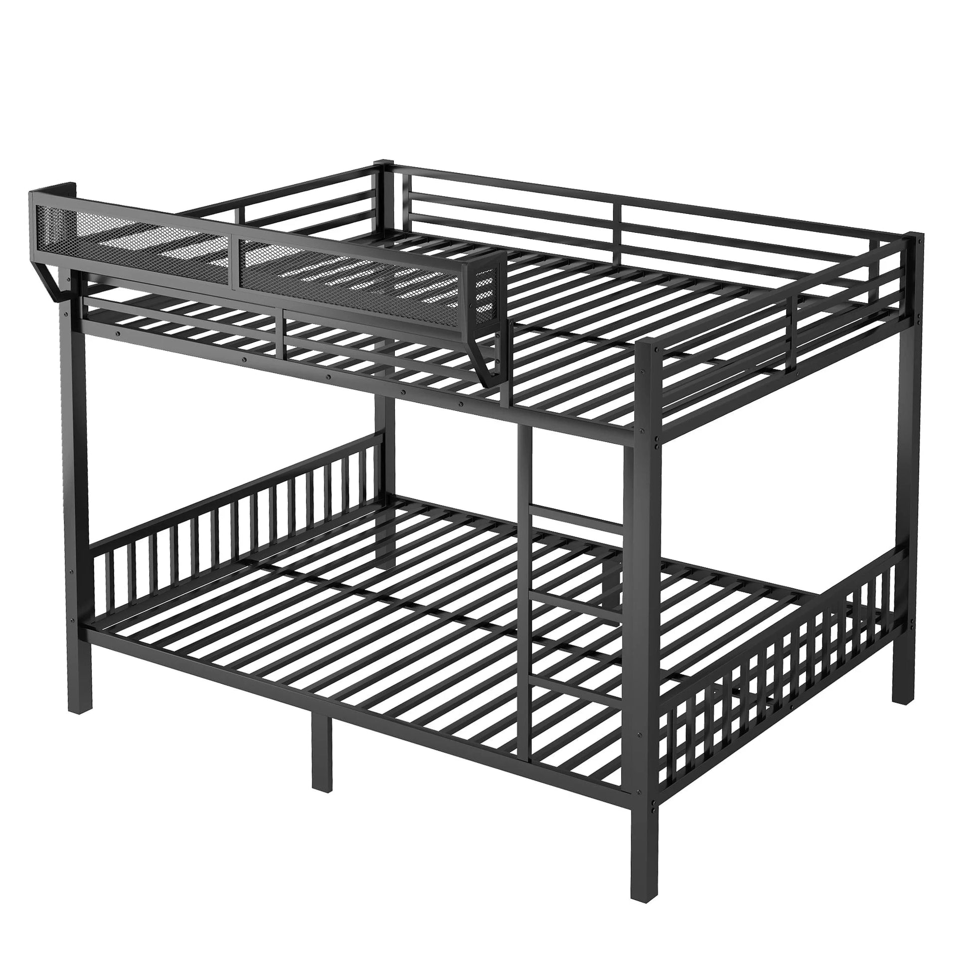 Modern Black Over Queen Metal Bunk Bed with Adjustable Ladder and Slats for Adults and Teens Good Vibrations