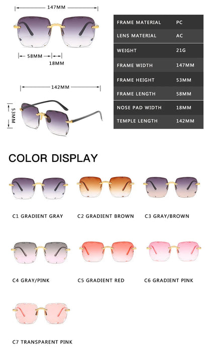 Square Rimless Sunglasses Women Luxury Brand Designer Summer Red Glasses Fashion Sun glasses For Men UV400 Shades Oculos Good Vibrations