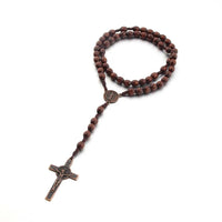 Jesus Cross Pendant Necklace Catholic Rosary Christian Religious Cross Hand Made Wooden Beads Exorcism Necklace Vintage Jewelry Good Vibrations