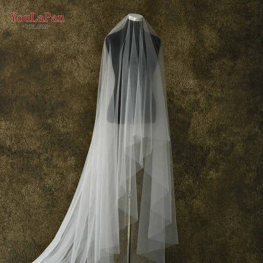 YouLaPan V25-L Extra Large Solid Color Bridal Veil 118 Inch Round Double Layer Classic Veil for Cathedral Wedding Lawn Wedding Good Vibrations