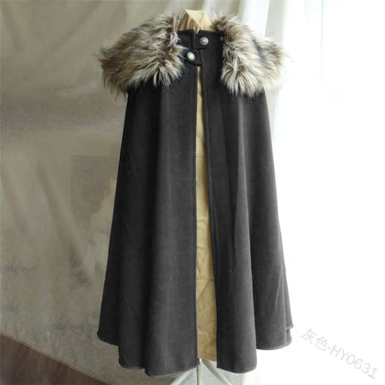 Men's Medieval Costume Cloak Winter Fur Collar Larp Cosplay Cape Coat High Quality Gothic Women Cape Halloween Costume Good Vibrations