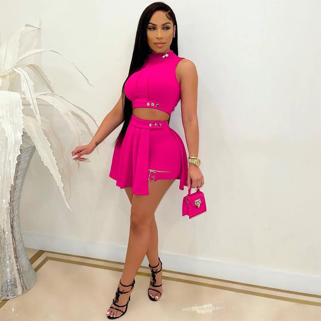 Liu Ming New Arrivals Summer Two Piece Suit Sleeveless Tank Top and Shorts Tracksuit Knitted Polyester Women Set Good Vibrations