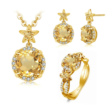 Szjinao Boho Flower Engrave Ring Earrings Pendant Garnet Diamond Silver 925 Gold Plated Dubai Jewelry Sets Jewellery Good Vibrations