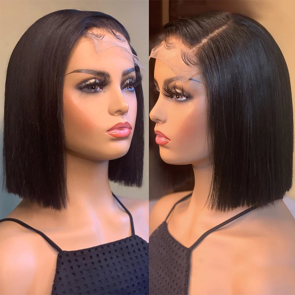 Glueless Wigs 13x4 Short Bob Wigs Bone Straight Lace Front Human Hair Wigs for Women Brazilian HD Transparent Lace Frontal Wigs Good Vibrations