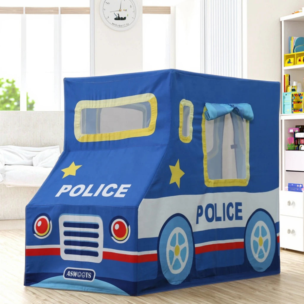 Asweets Indoor Children's Sports Toy Play Tent Cotton Canvas with Wooden Frame Kids Police Station Playhouse Good Vibrations